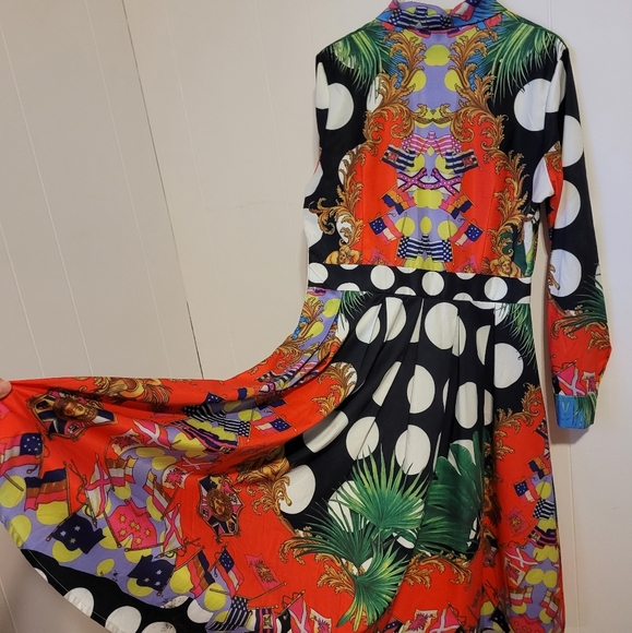 Red Polka Dot Fit and Flare Button Front Dress - Picture 6 of 8